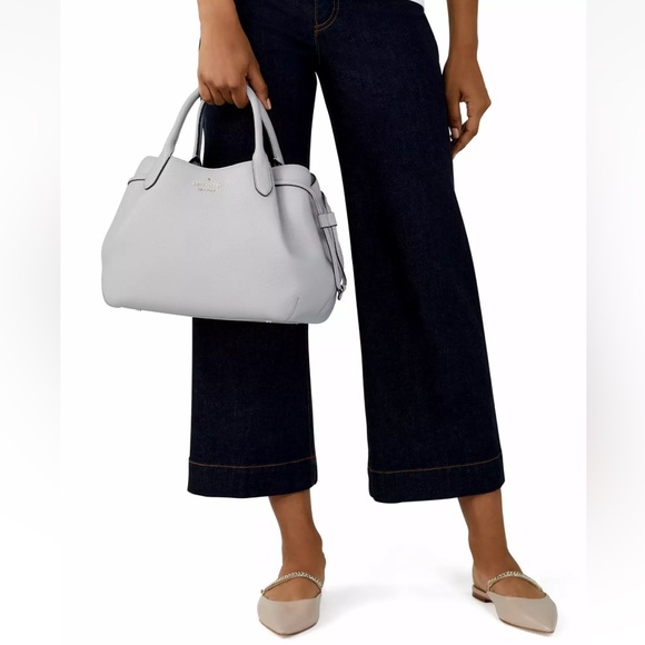 New Kate Spade Dumpling Large Satchel Pebble Leather Mountain Gray - Picture 2 of 5